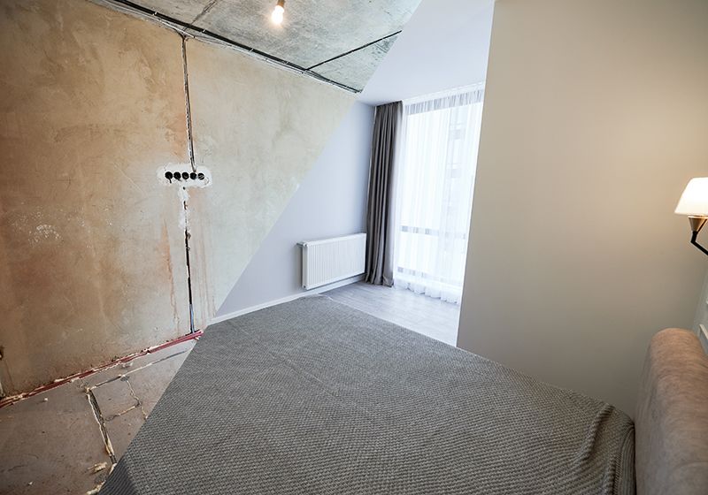 Antes y después de una obra en un dormitorio. Trabajo de albañilería.